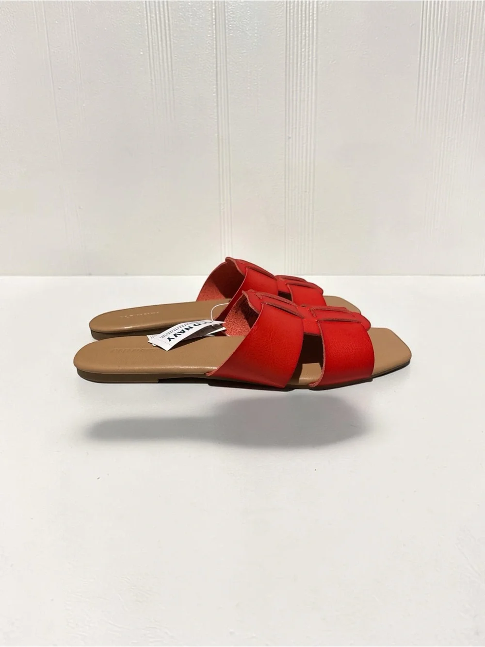 Old Navy Red Faux-Leather Slide Sandals SZ. 9, NWT
